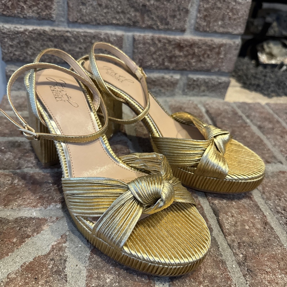 Jewel Badgley Mischka Womens Tyler Ankle Strap Platform Sandal Gold Sz 8.5 #524